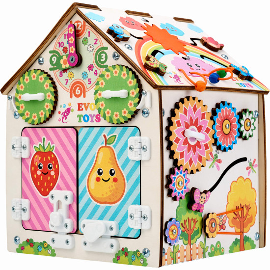 Бизиборд домик развивающий Фрукты 23х23х28 см со светом